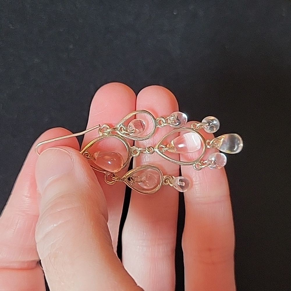 Silver Tone Chandelier Earrings with Clear Bead Accents - Picture 3 of 5